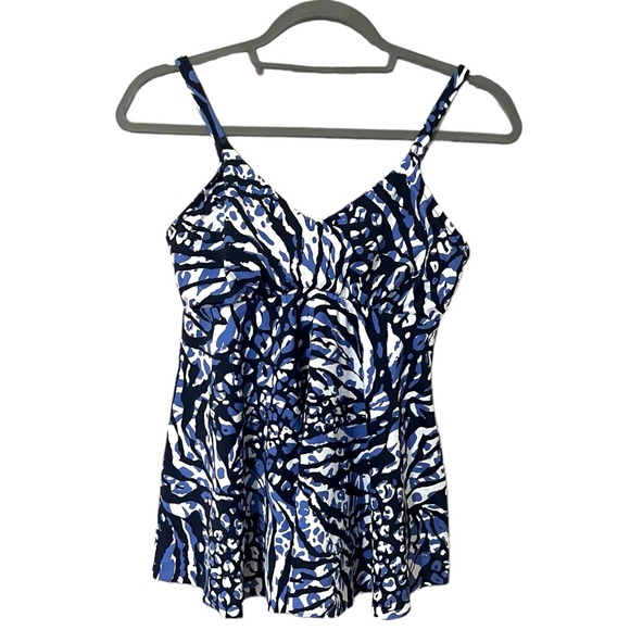 Swim Solutions Navy Animal Print V Neck Underwire Tankini Top (8) - Picture 4 of 9